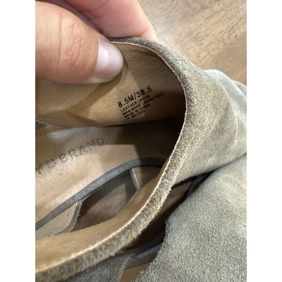 Lucky Brand Taupe Gray Suede Peep Toe Booties US 8.5 Block Heel Tie Back Cutout - Picture 8 of 10